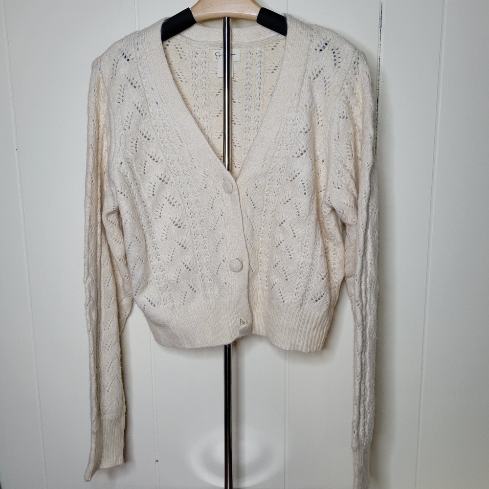 Jessica Simpson Cream Knit Long Sleeve Button Up Cropped Cardigan - Picture 2 of 6